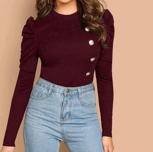 Elegant Burgundy Button-Detail Top